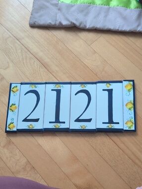 Made in Capri, Italy.Ceramic Tile House Number Plaque 2121 - Lemon Accent